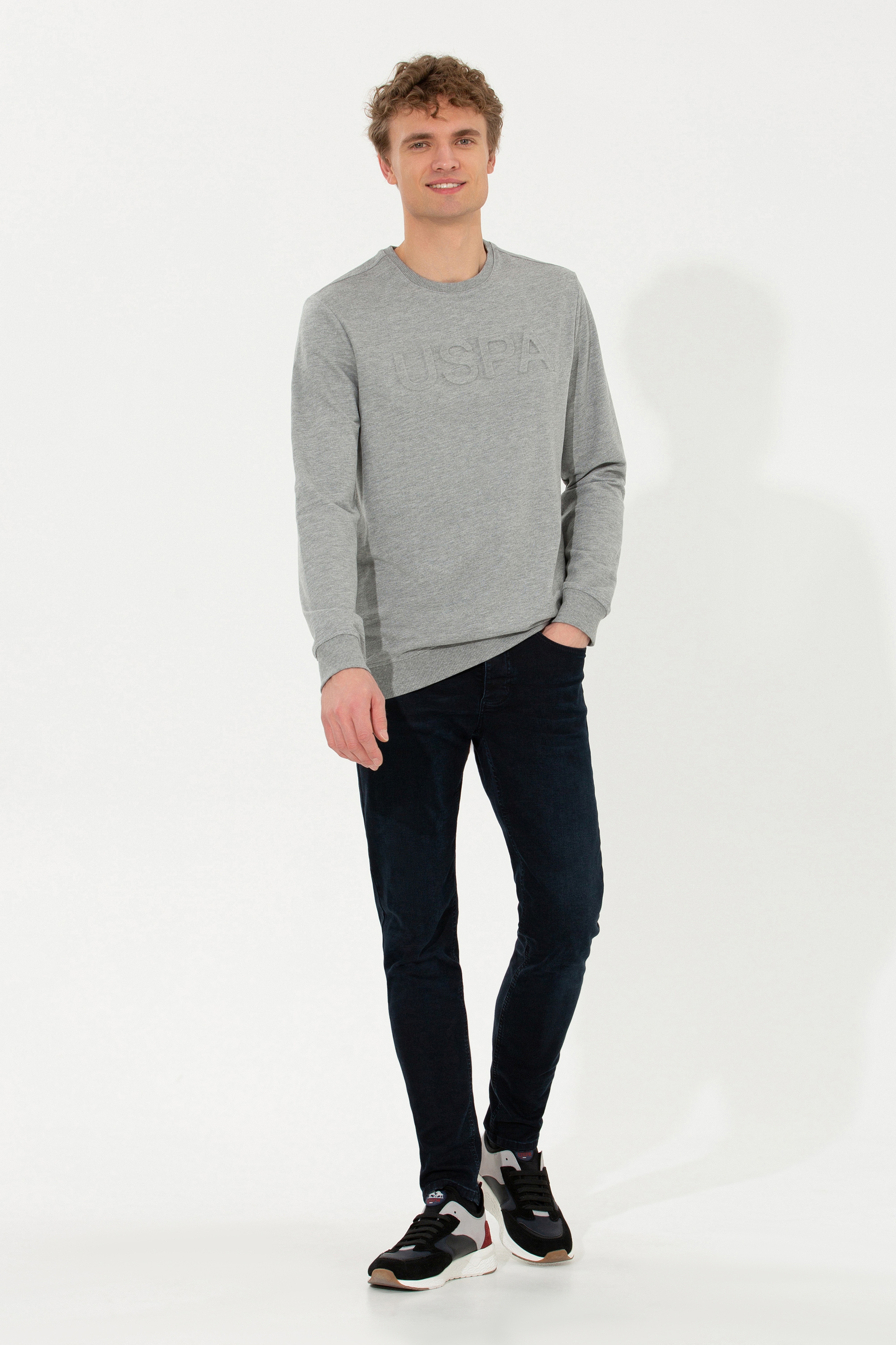 Erkek Gri Melanj Basic Sweatshirt - Image 4