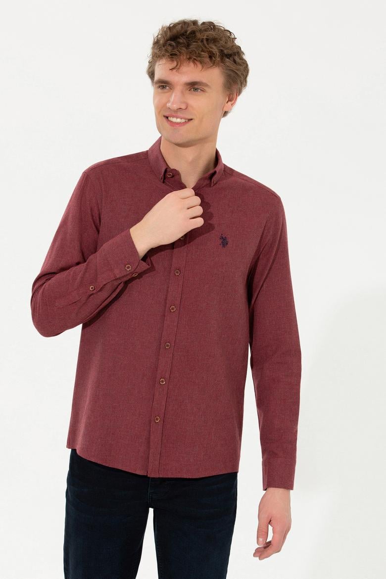 Erkek Bordo Uzun Kollu Basic Gömlek