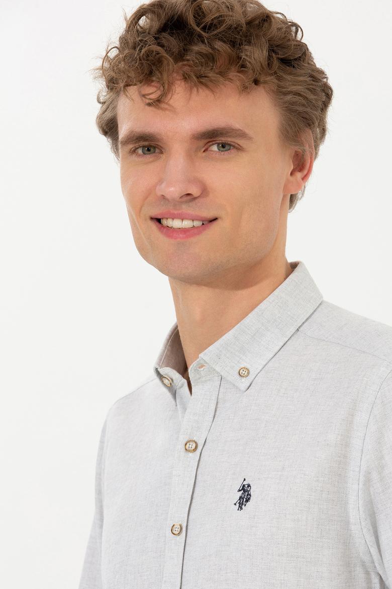 Erkek Ekru Uzun Kollu Basic Gömlek