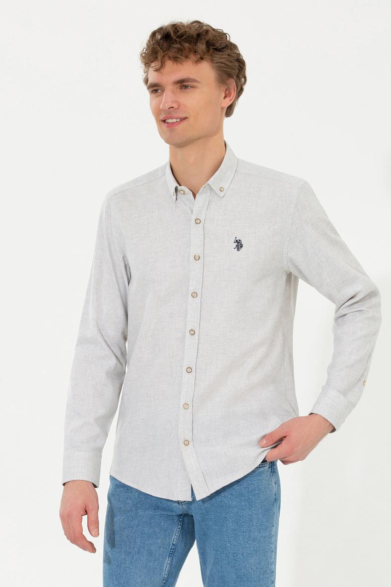 Erkek Ekru Uzun Kollu Basic Gömlek - 50262359010