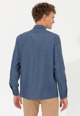 Erkek İndigo Uzun Kollu Basic Gömlek - 50262359026