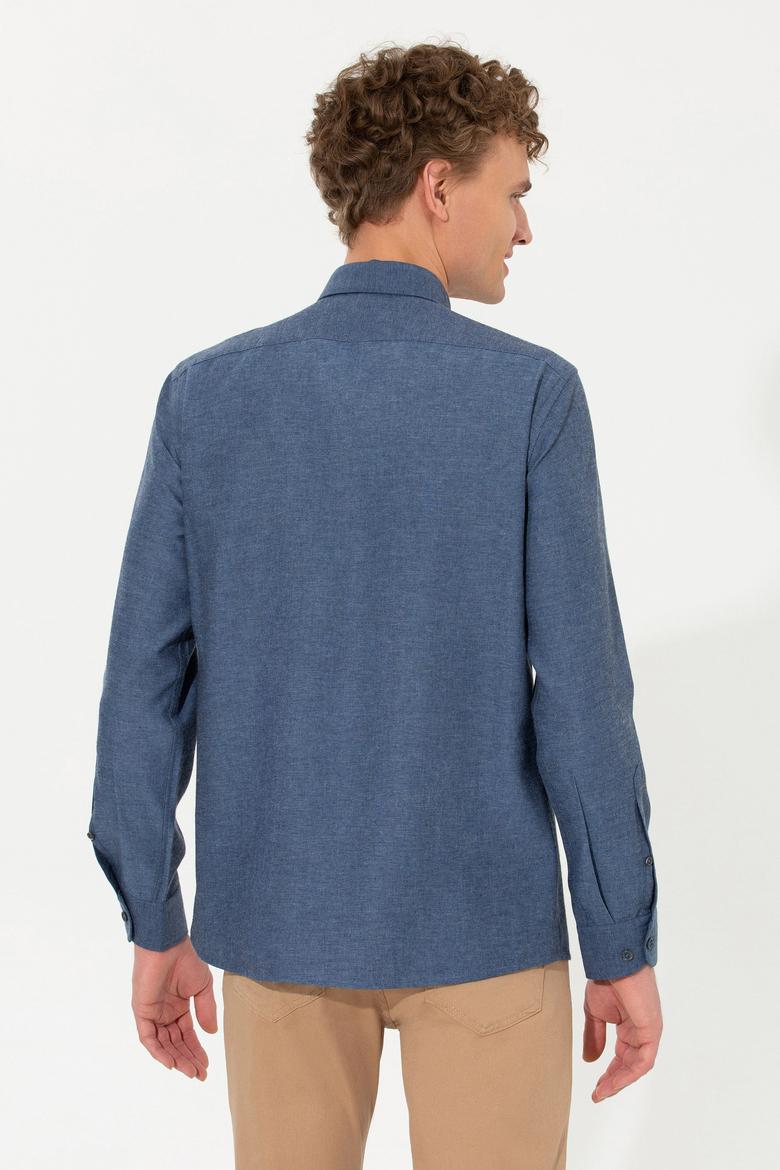 Erkek İndigo Uzun Kollu Basic Gömlek - 50262359026