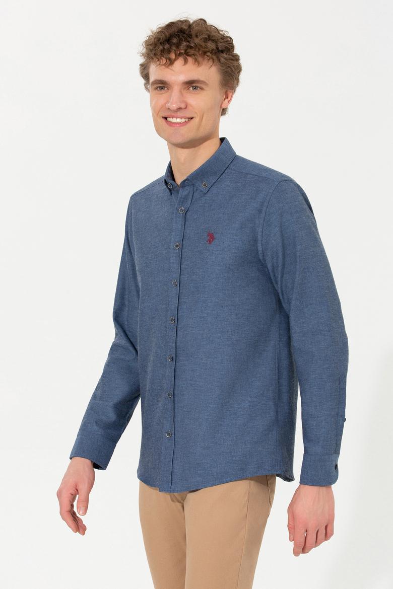 Erkek İndigo Uzun Kollu Basic Gömlek - 50262359026