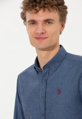 Erkek İndigo Uzun Kollu Basic Gömlek - 50262359026