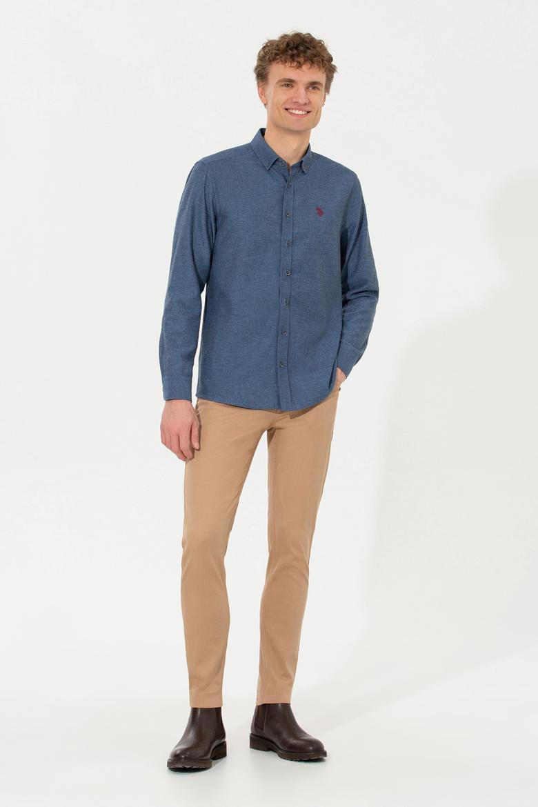 Erkek İndigo Uzun Kollu Basic Gömlek - 50262359026