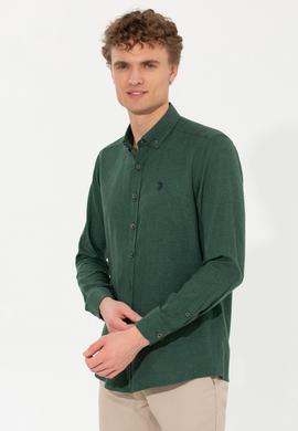 Erkek Koyu Yeşil Uzun Kollu Basic Gömlek - 50262359044
