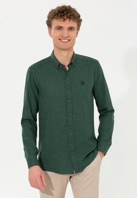 Erkek Koyu Yeşil Uzun Kollu Basic Gömlek - 50262359044