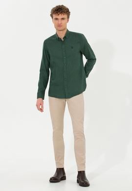 Erkek Koyu Yeşil Uzun Kollu Basic Gömlek - 50262359044
