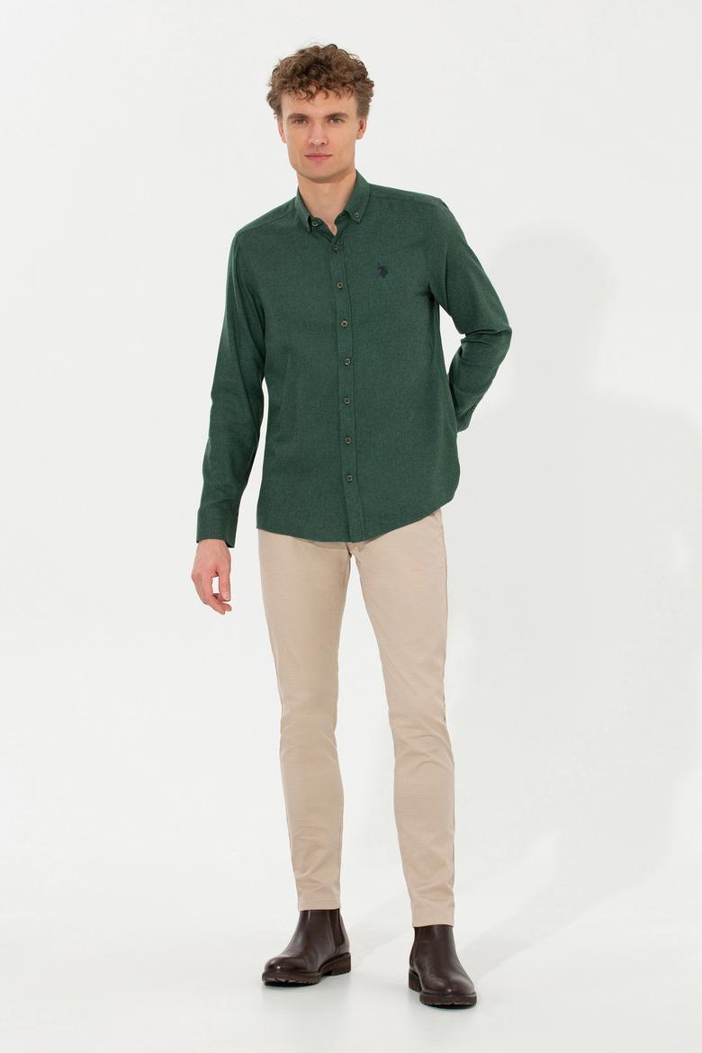 Erkek Koyu Yeşil Uzun Kollu Basic Gömlek - 50262359044