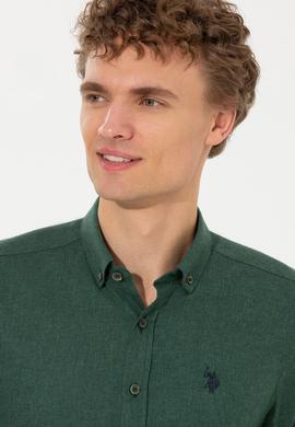 Erkek Koyu Yeşil Uzun Kollu Basic Gömlek - 50262359044