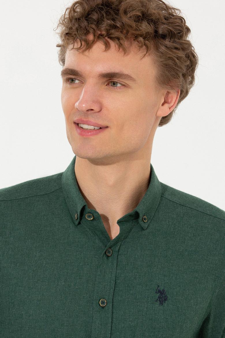 Erkek Koyu Yeşil Uzun Kollu Basic Gömlek - 50262359044