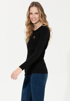 Kadın Siyah Bisiklet Yaka Basic Kazak - 50258077029