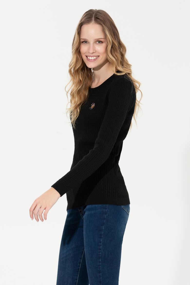 Kadın Siyah Bisiklet Yaka Basic Kazak - 50258077029