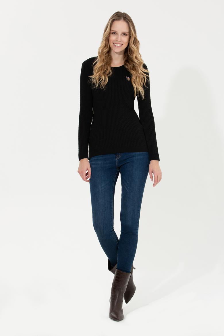 Kadın Siyah Bisiklet Yaka Basic Kazak - 50258077029