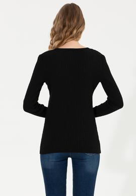 Kadın Siyah Bisiklet Yaka Basic Kazak - 50258077029