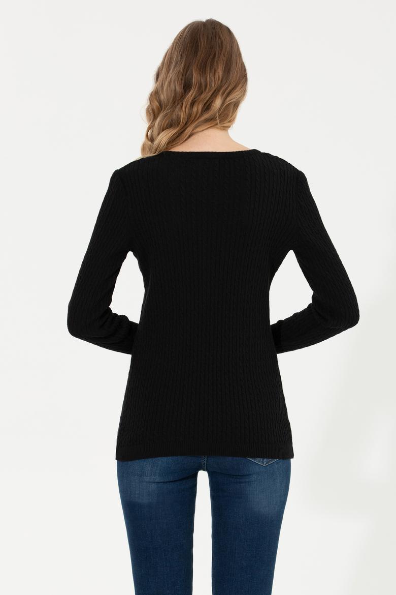 Kadın Siyah Bisiklet Yaka Basic Kazak - 50258077029