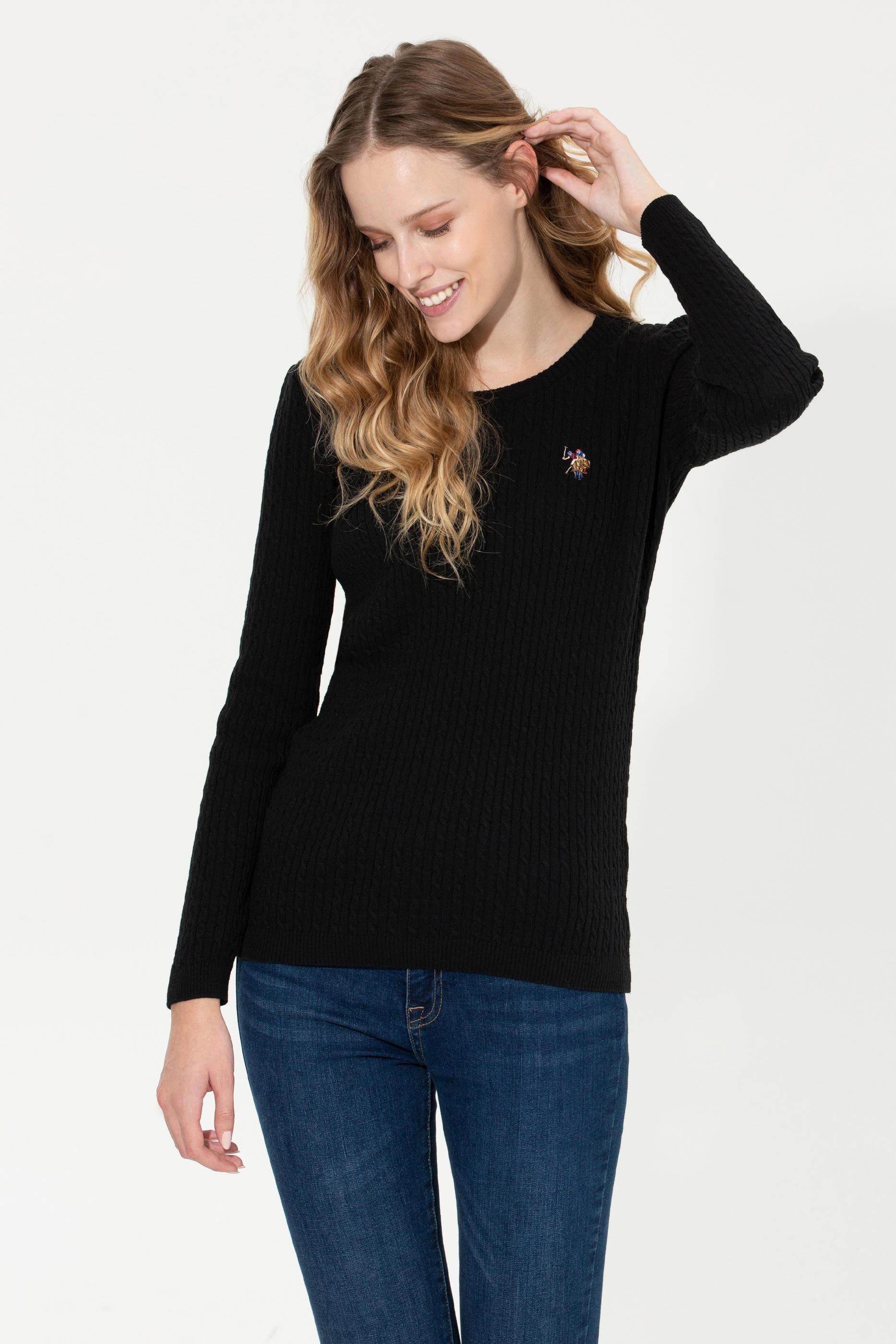 Kadın Siyah Bisiklet Yaka Basic Kazak