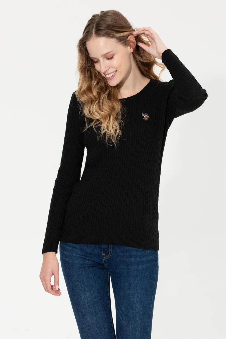 Kadın Siyah Bisiklet Yaka Basic Kazak - 50258077029