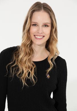 Kadın Siyah Bisiklet Yaka Basic Kazak - 50258077029