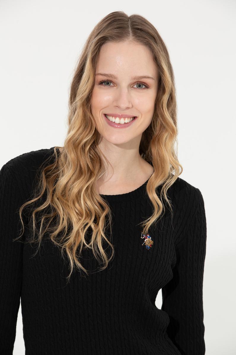 Kadın Siyah Bisiklet Yaka Basic Kazak