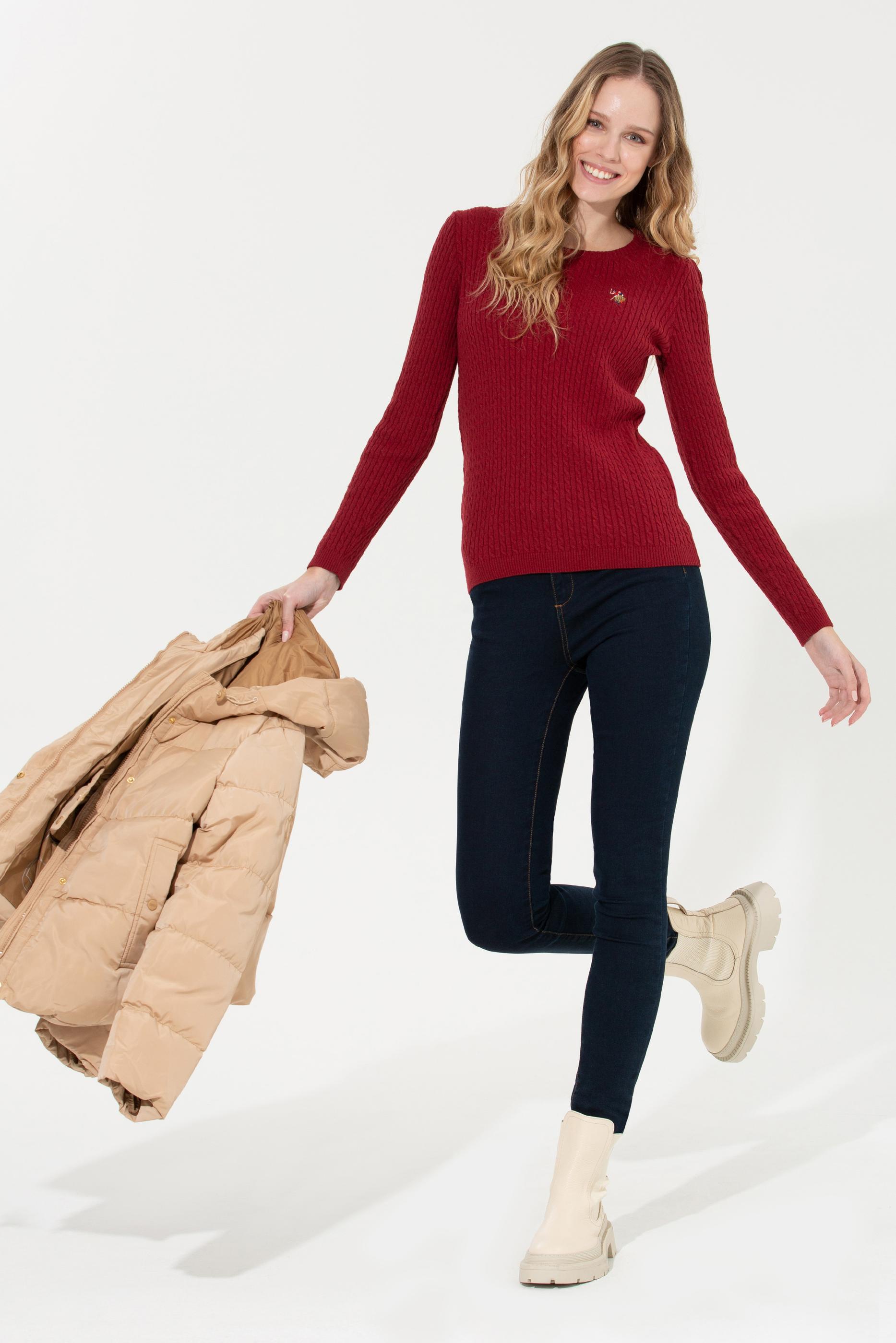 Kadın Bordo Bisiklet Yaka Basic Kazak