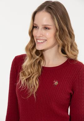 Kadın Bordo Bisiklet Yaka Basic Kazak - 50258077011