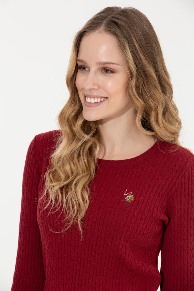 Kadın Bordo Bisiklet Yaka Basic Kazak