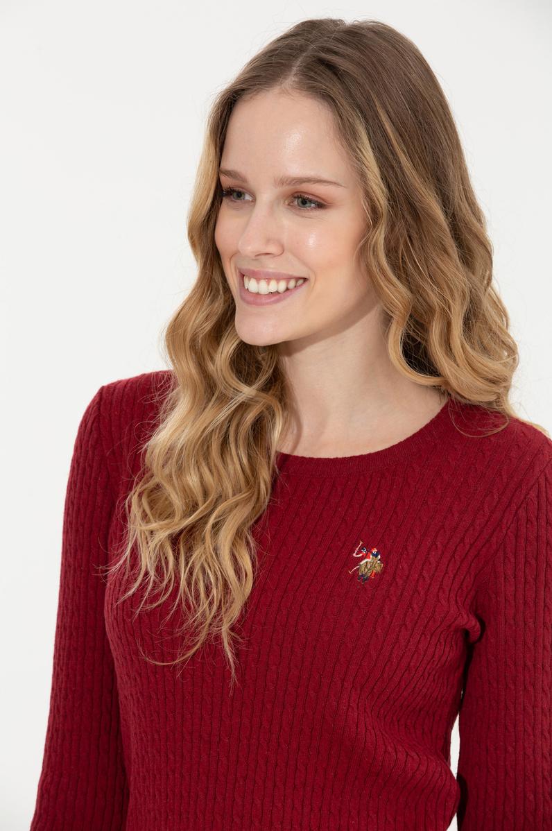 Kadın Bordo Bisiklet Yaka Basic Kazak