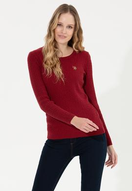 Kadın Bordo Bisiklet Yaka Basic Kazak - 50258077011