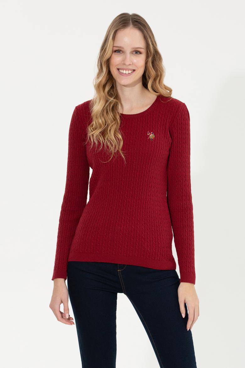 Kadın Bordo Bisiklet Yaka Basic Kazak - 50258077011