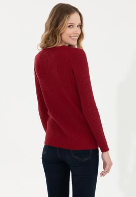 Kadın Bordo Bisiklet Yaka Basic Kazak - 50258077011