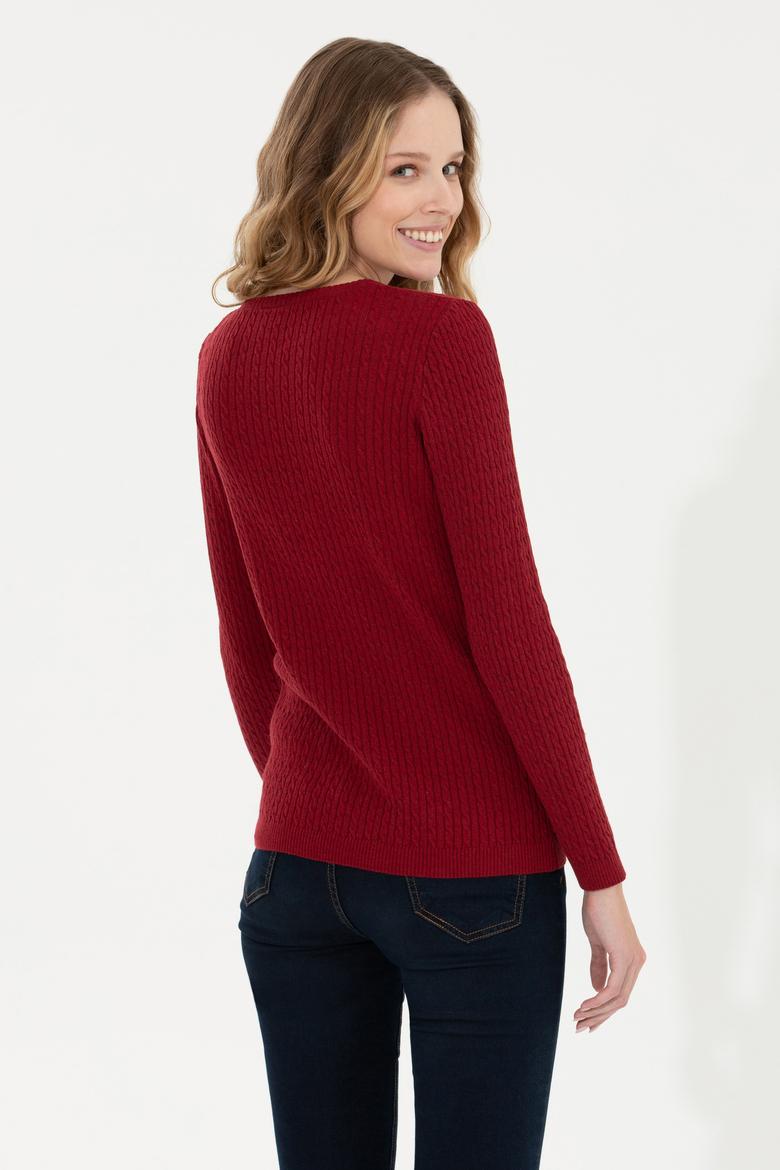 Kadın Bordo Bisiklet Yaka Basic Kazak - 50258077011