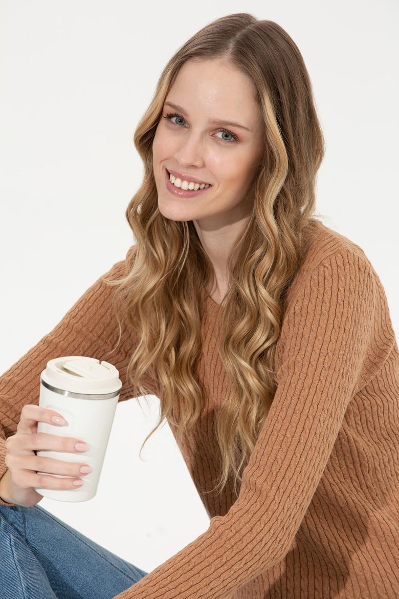 Kadın Camel Bisiklet Yaka Basic Kazak - 50258077037