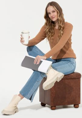 Kadın Camel Bisiklet Yaka Basic Kazak - 50258077037