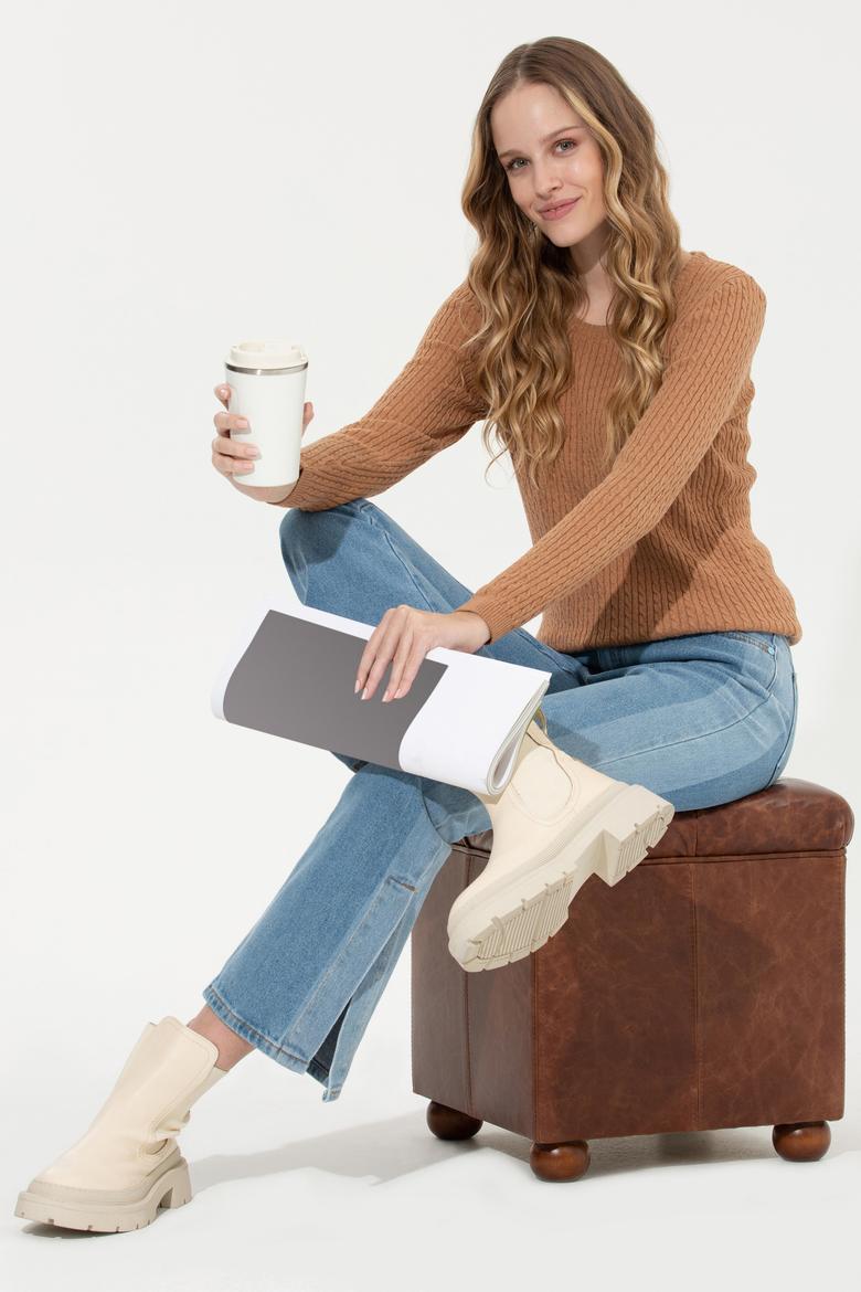 Kadın Camel Bisiklet Yaka Basic Kazak - 50258077037