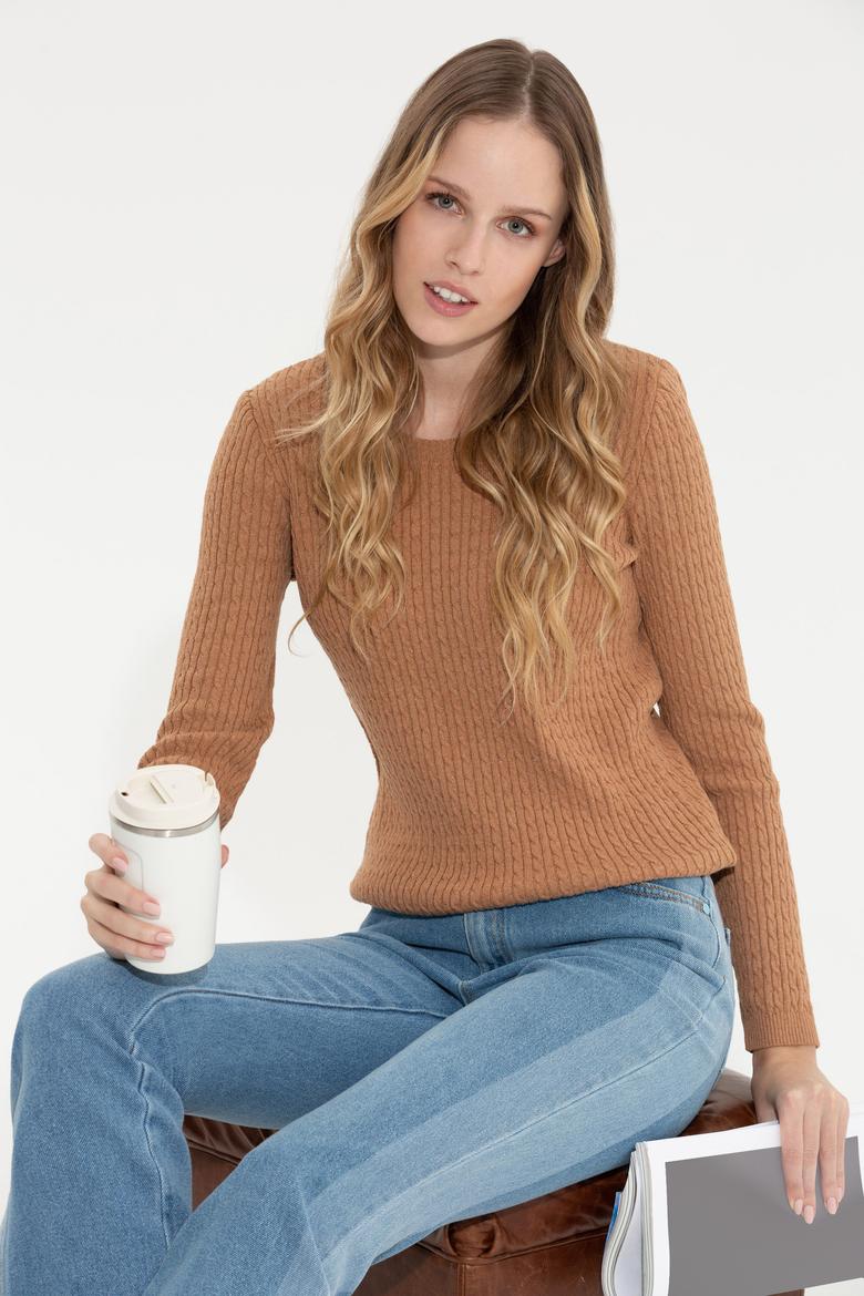 Kadın Camel Bisiklet Yaka Basic Kazak - 50258077037