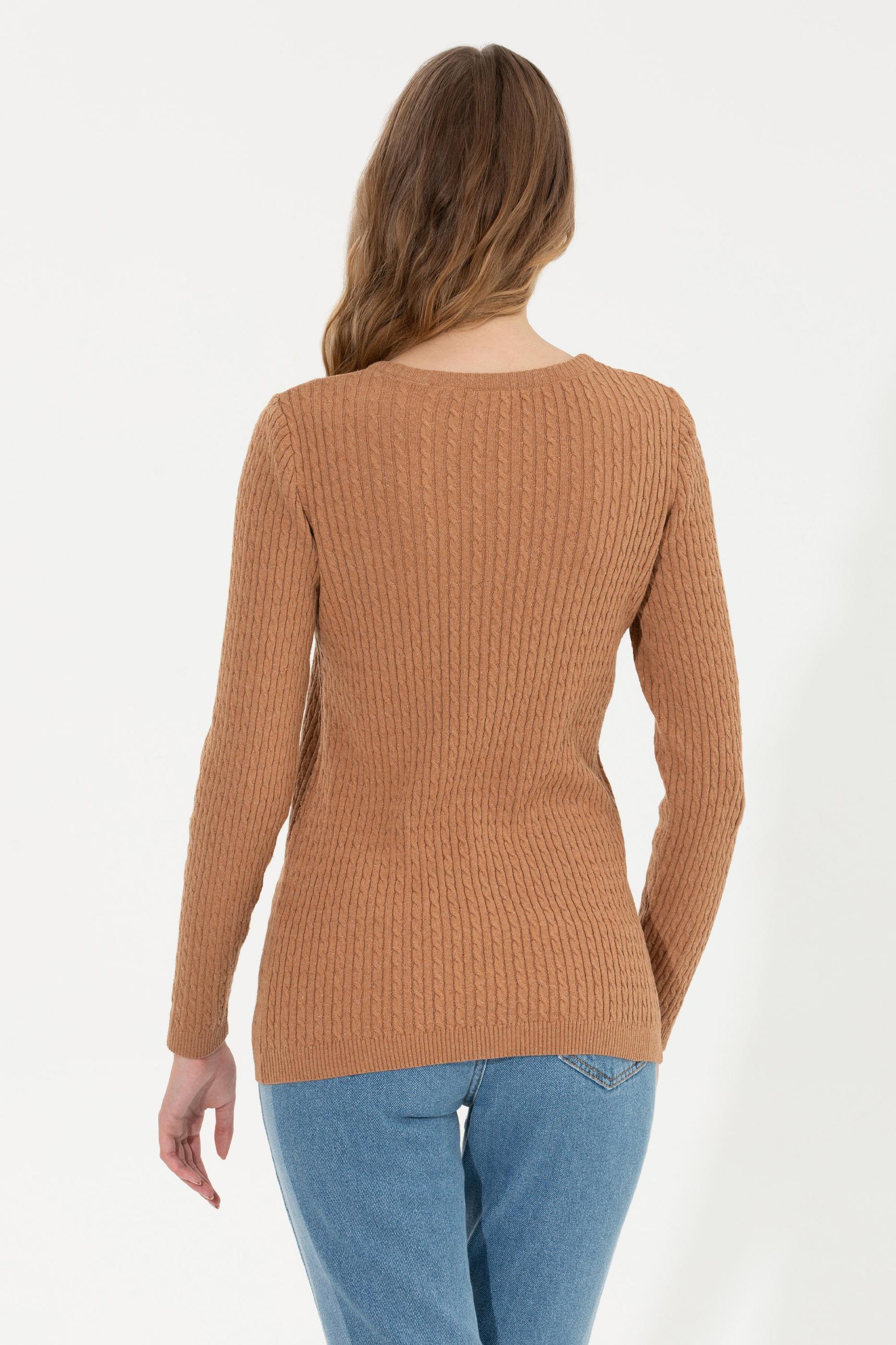 Kadın Camel Bisiklet Yaka Basic Kazak