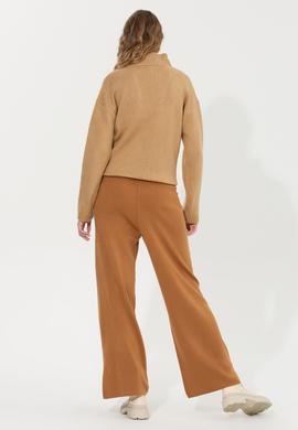 Kadın Camel Melanj Loose Fit Triko Pantolon - 50259636007