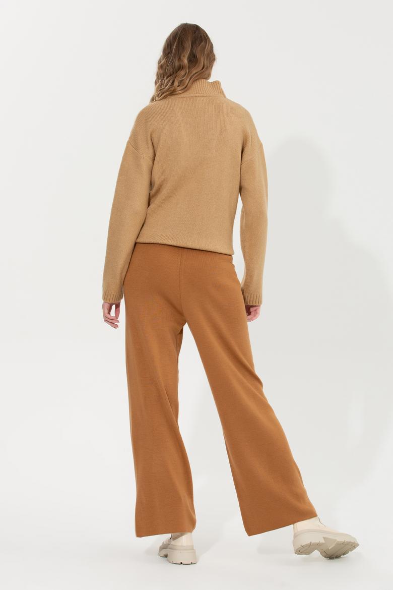 Kadın Camel Melanj Loose Fit Triko Pantolon - 50259636007