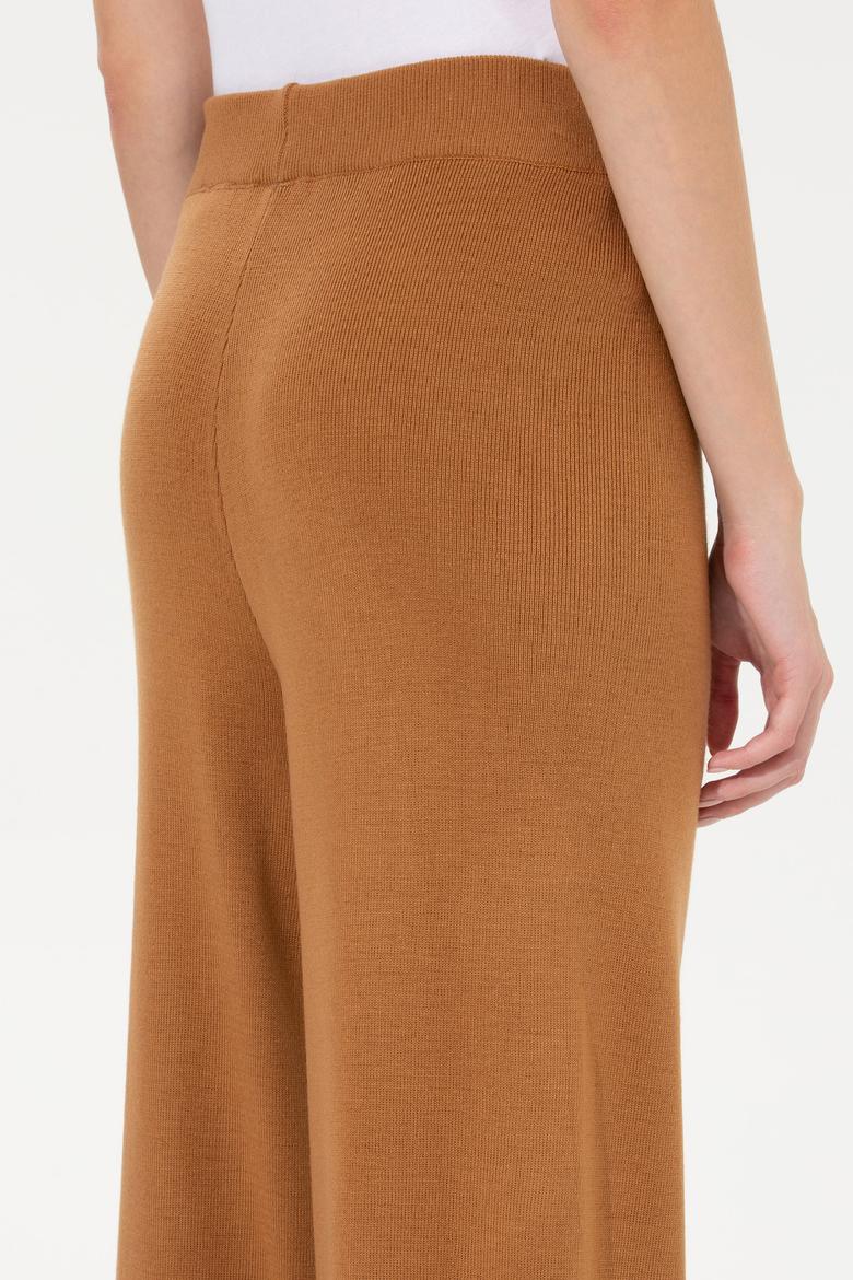 Kadın Camel Melanj Loose Fit Triko Pantolon - 50259636007