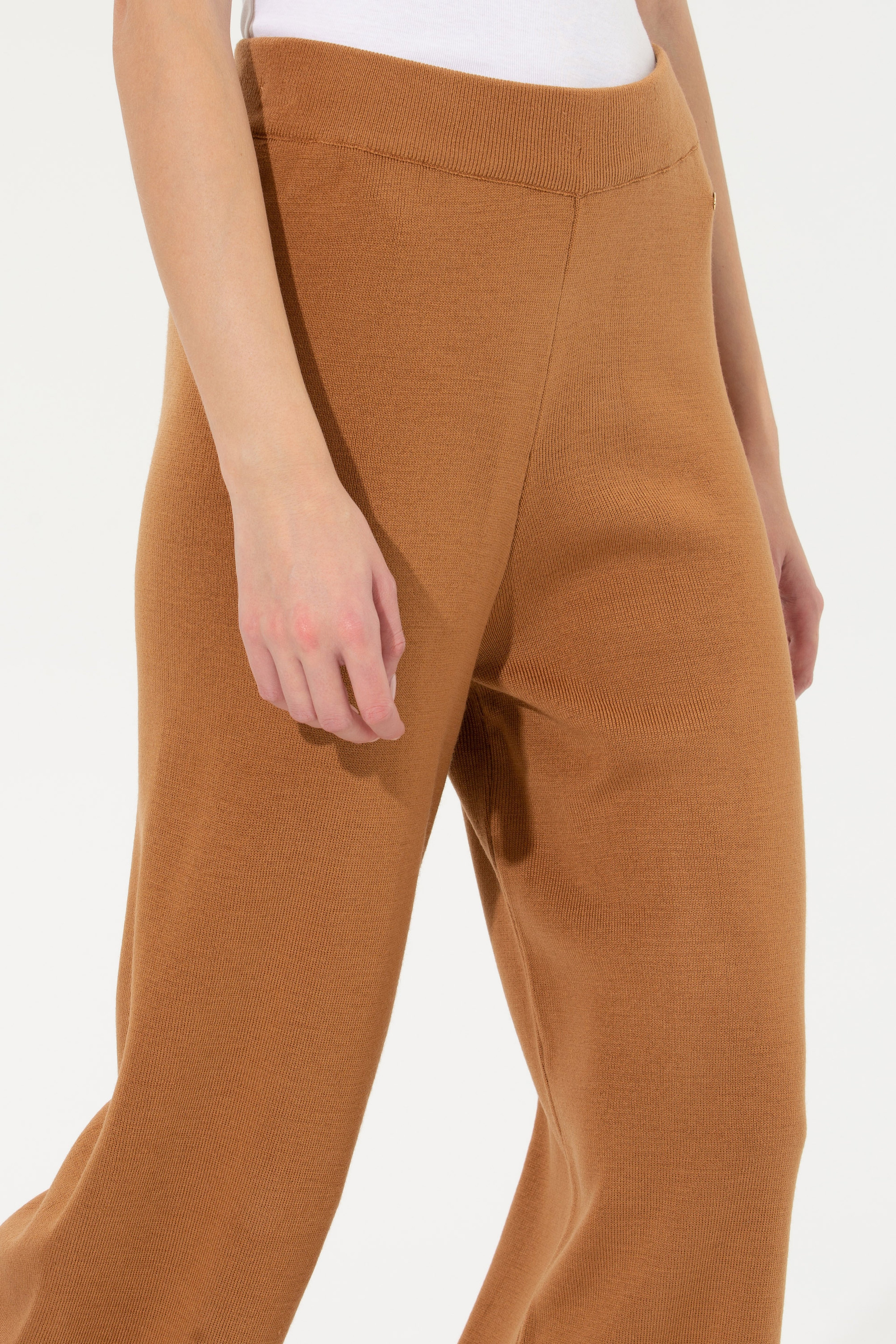 Kadın Camel Melanj Loose Fit Triko Pantolon