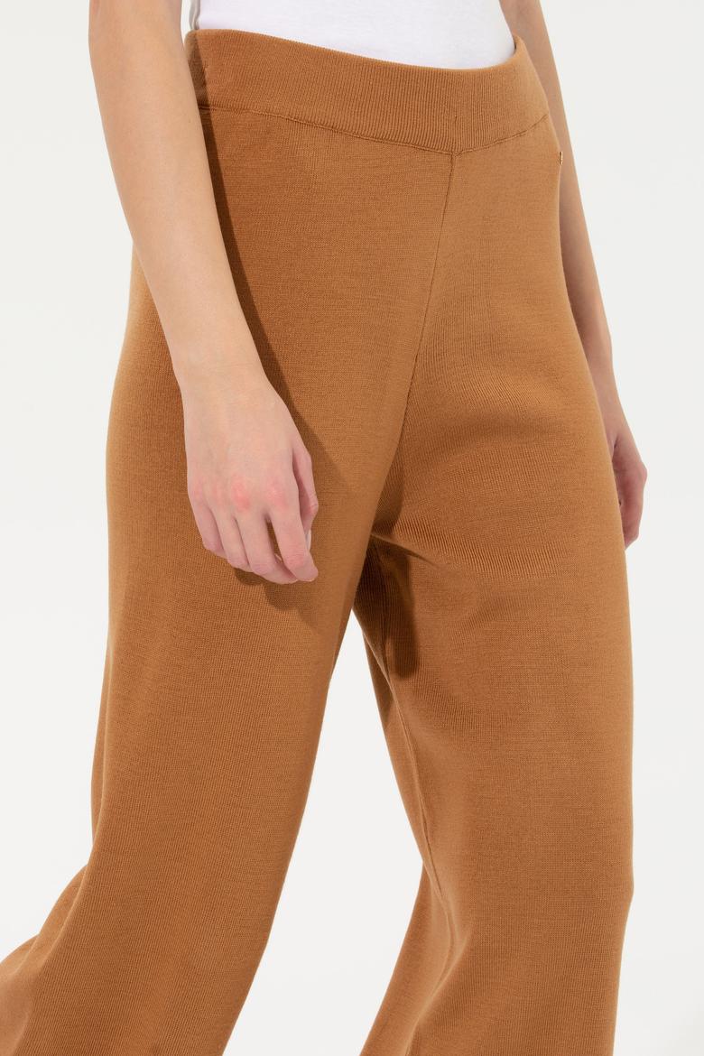 Kadın Camel Melanj Loose Fit Triko Pantolon - 50259636007