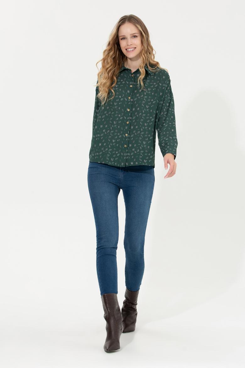 Kadın Yeşil Uzun Kollu Gömlek - 50254005011
