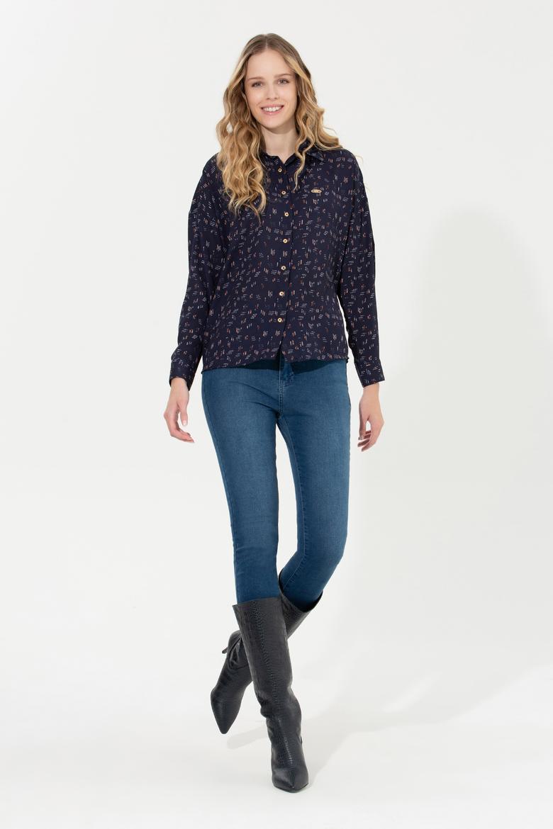 Kadın Lacivert Uzun Kollu Gömlek - 50254005020