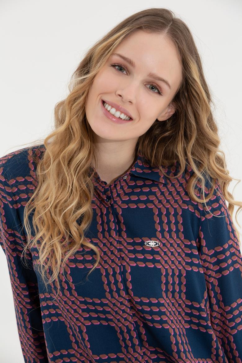 Kadın Lacivert Uzun Kollu Gömlek - 50253858010