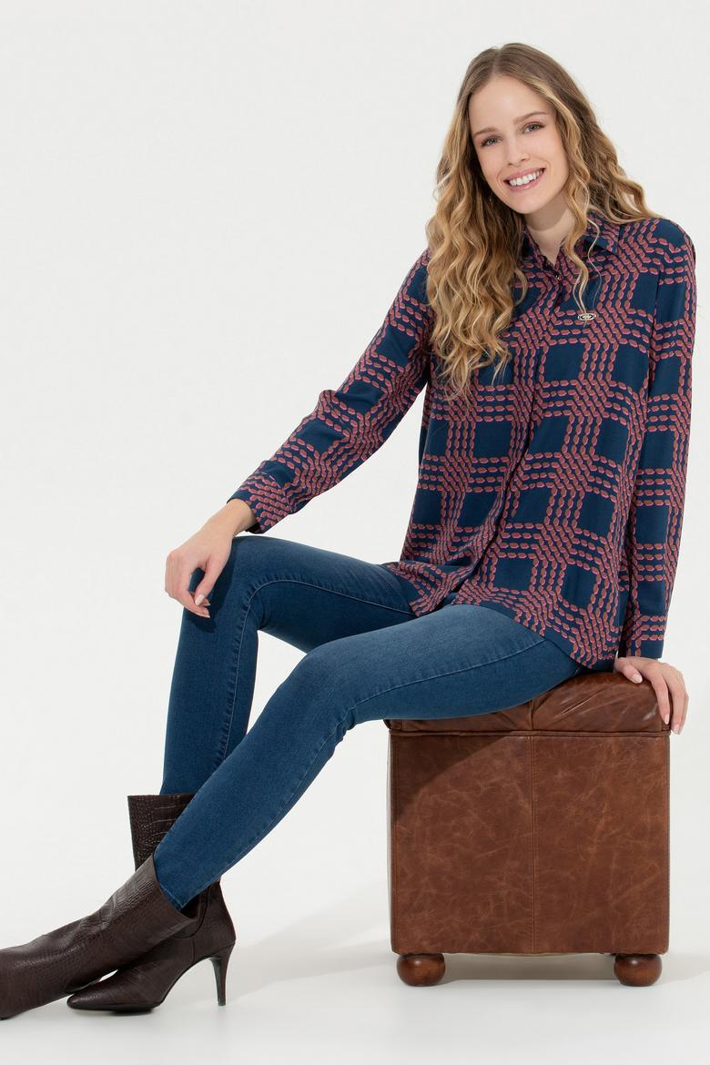 Kadın Lacivert Uzun Kollu Gömlek - 50253858010