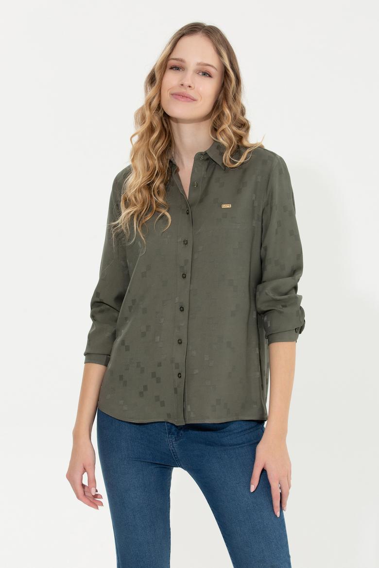 Kadın Haki Uzun Kollu Gömlek - 50253323021