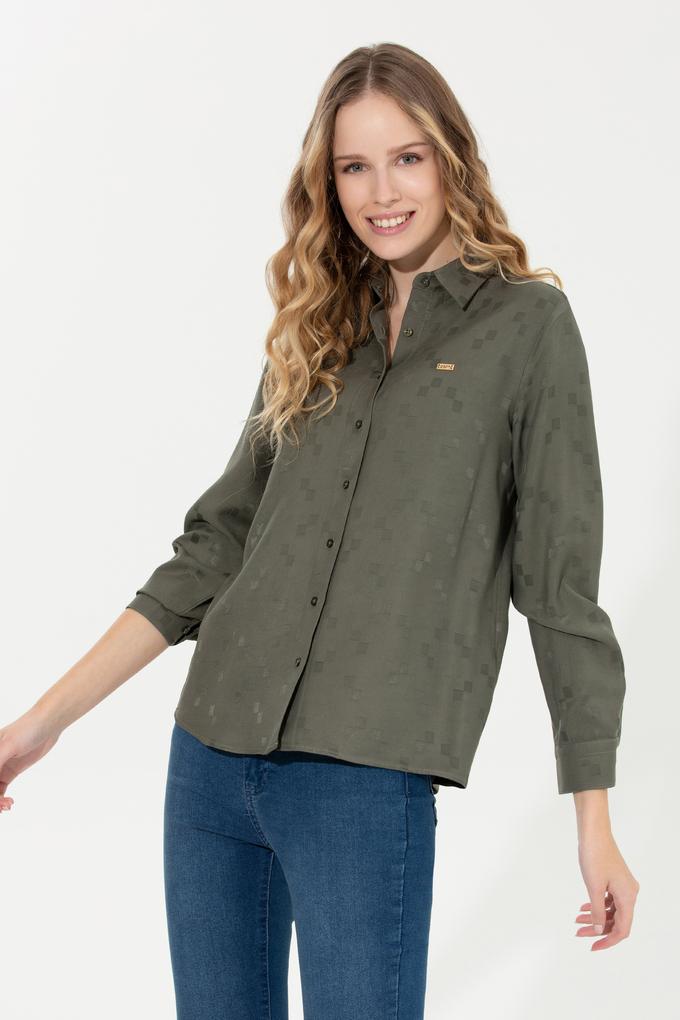 Kadın Haki Uzun Kollu Gömlek
