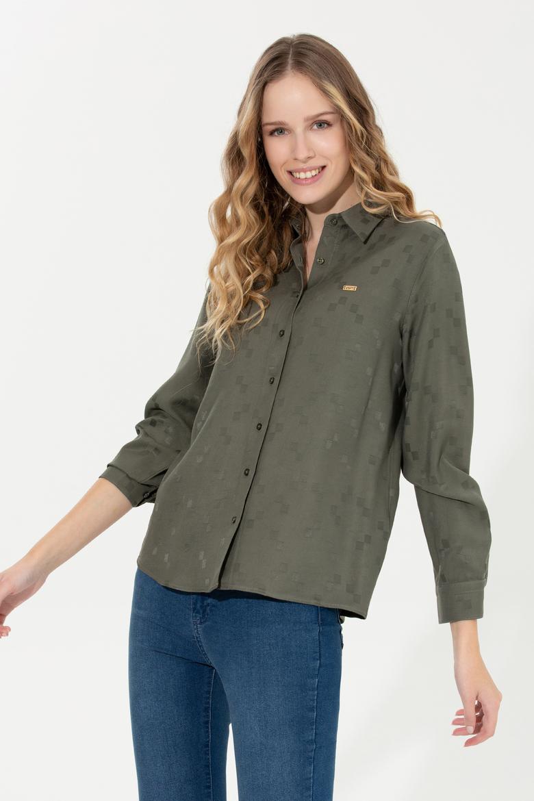 Kadın Haki Uzun Kollu Gömlek
