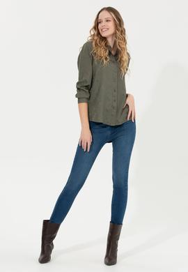 Kadın Haki Uzun Kollu Gömlek - 50253323021